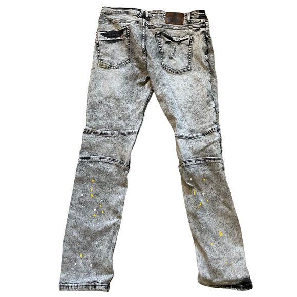 Create 2MRW Denim Paint Straight Leg Jeans Men's Size 34X32 Gray Distressed - Picture 2 of 12